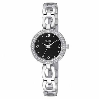 Ladies' Citizen Quartz SL Crystal Watch with Black Dial (Model: EJ6070-51E)