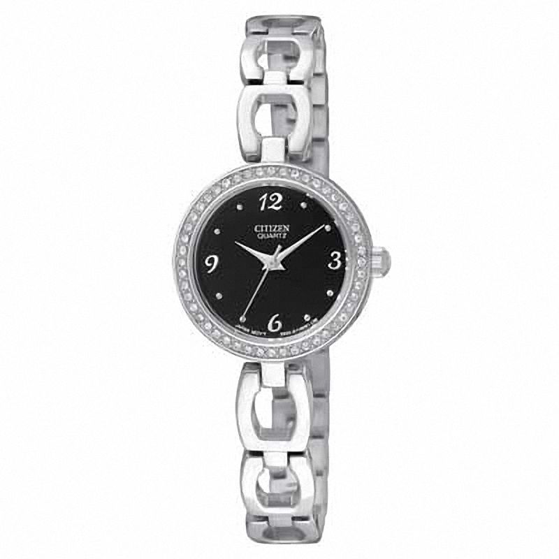 Ladies' Citizen Quartz SL Crystal Watch with Black Dial (Model: EJ6070-51E)