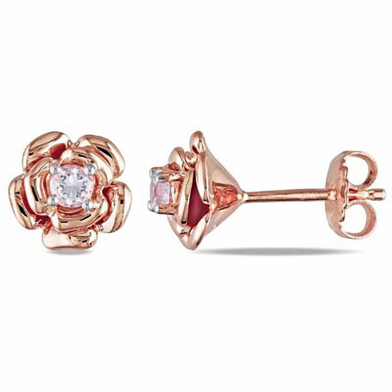 3.0mm Pink Lab-Created Sapphire Rose Stud Earrings in Sterling Silver with Rose Rhodium|Peoples Jewellers