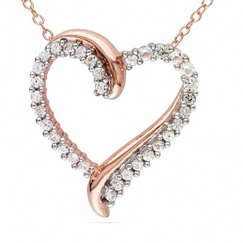 Lab-Created White Sapphire Heart Pendant in Rose Rhodium Sterling Silver|Peoples Jewellers