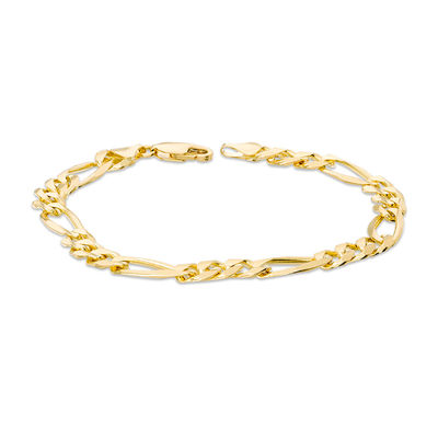 Men's 7.0mm Figaro Chain Bracelet in Solid 14K Gold - 8.5"