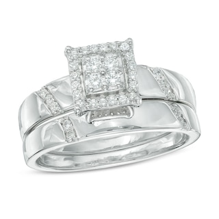 0.20 CT. T.W. Diamond Square Frame Bridal Set in 10K White Gold