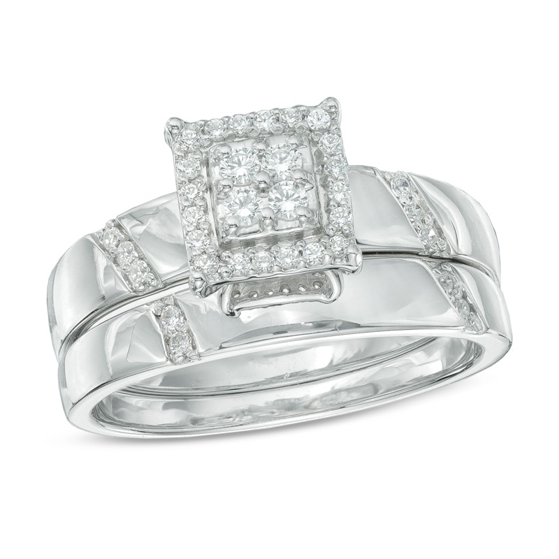 0.20 CT. T.W. Diamond Square Frame Bridal Set in 10K White Gold|Peoples Jewellers