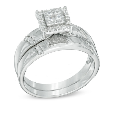 0.20 CT. T.W. Diamond Square Frame Bridal Set in 10K White Gold