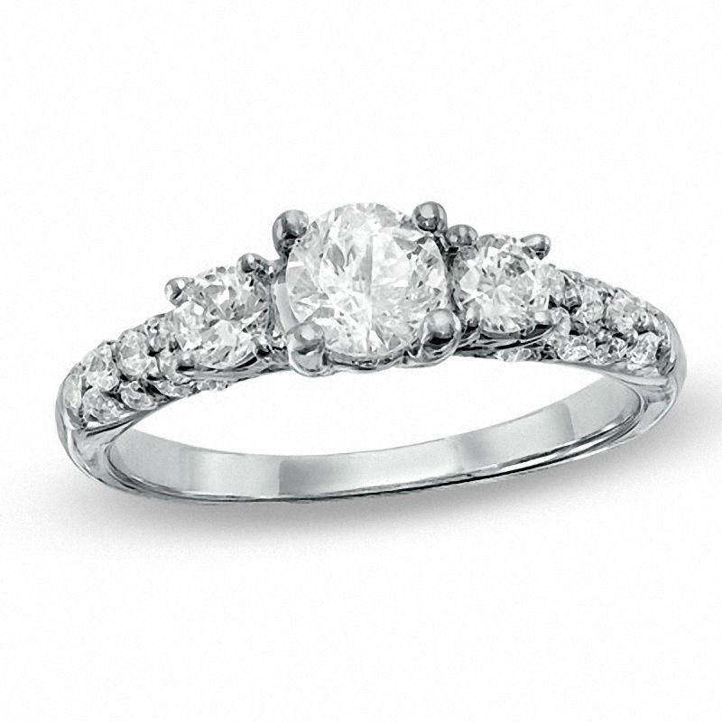 1.00 CT. T.W. Diamond Three Stone Engagement Ring in 10K White Gold|Peoples Jewellers