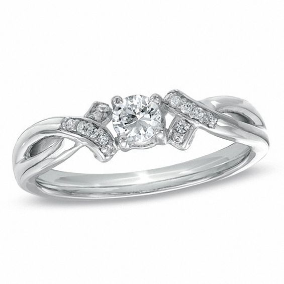 0.20 CT. T.W. Diamond Ribbon Promise Ring in 10K White Gold