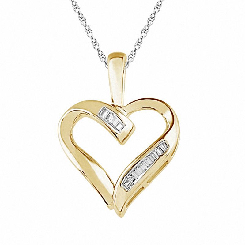 Baguette Diamond Accent Heart Pendant in 10K Gold|Peoples Jewellers