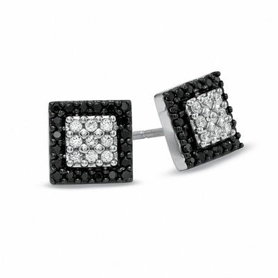 0.50 CT. T.W. Enhanced Black and White Diamond Square Frame Earrings in 10K White Gold