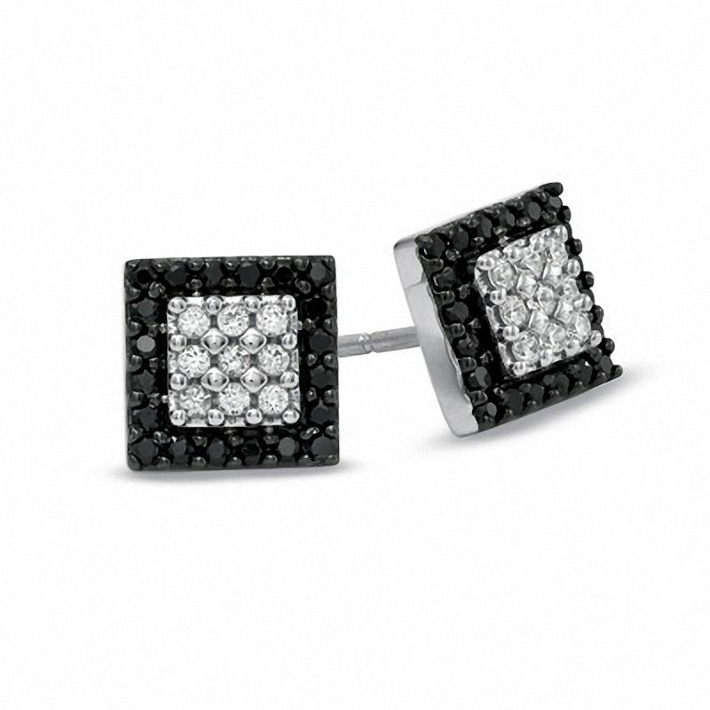 0.50 CT. T.W. Enhanced Black and White Diamond Square Frame Earrings in 10K White Gold|Peoples Jewellers