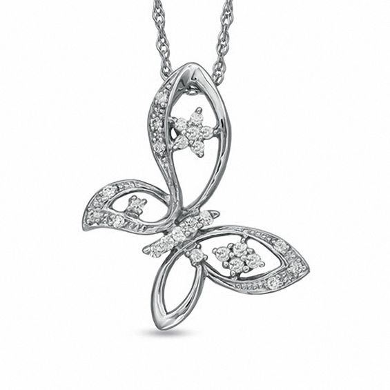 0.16 CT. T.W. Diamond Butterfly with Star Wings Pendant in Sterling Silver