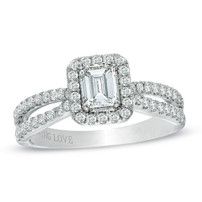 Vera Wang Love Collection 0.95 CT. T.W. Emerald-Cut Diamond Split Shank Ring in 14K White Gold