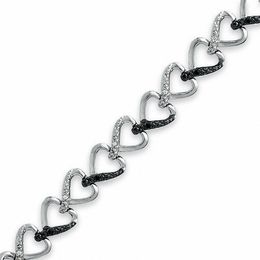 0.10 CT. T.W. Black and White Diamond Heart Bracelet in Sterling Silver