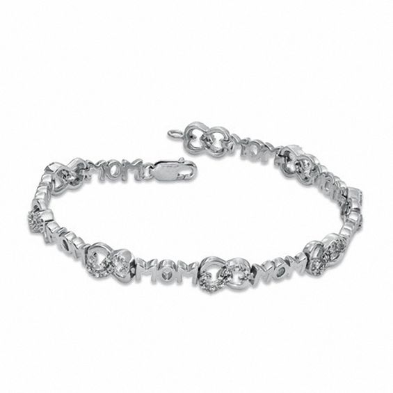 0.20 CT. T.W. Diamond "Mom" Heart Bracelet in Sterling Silver