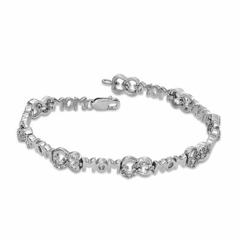 0.20 CT. T.W. Diamond "Mom" Heart Bracelet in Sterling Silver|Peoples Jewellers