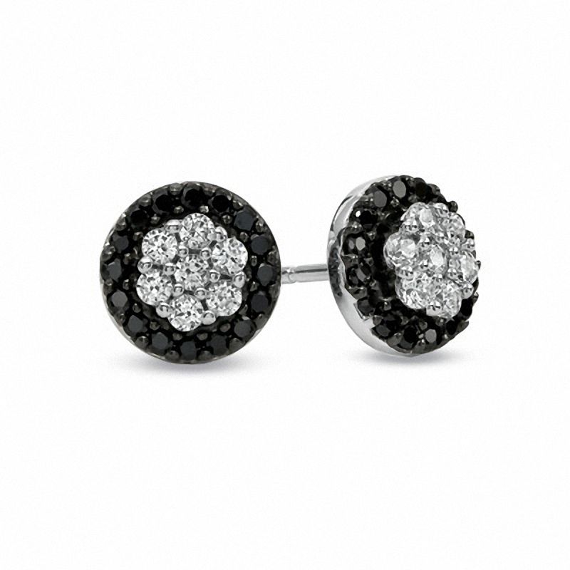 0.50 CT. T.W. Enhanced Black and White Diamond Round Frame Earrings in 10K White Gold|Peoples Jewellers