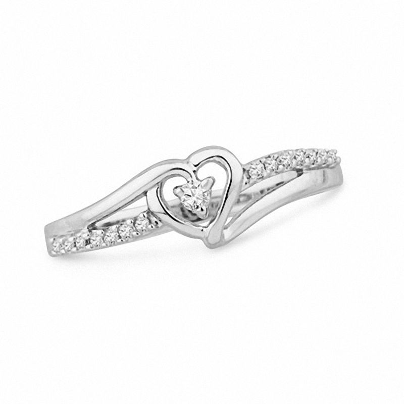 0.10 CT. T.W. Diamond Heart Split Shank Promise Ring in Sterling Silver|Peoples Jewellers