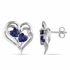 Thumbnail Image 0 of Lab-Created Heart-Shaped Blue Sapphire and Diamond Accent Double Heart Earrings in Sterling Silver