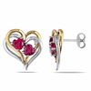 Thumbnail Image 0 of Heart-Shaped Lab-Created Ruby and 0.04 CT. T.W. Diamond Double Heart Earrings in Two-Tone Sterling Silver