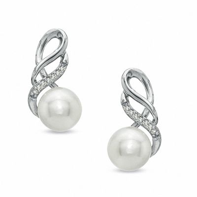 Honora 6.5-7.0mm Freshwater Cultured Pearl and Diamond Accent Swirl Earrings in Sterling Silver