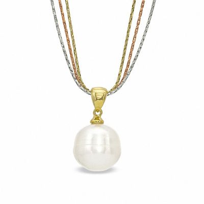 Honora 12.0-13.0mm Freshwater Cultured Pearl Pendant in Sterling Silver and 18K Gold Plate