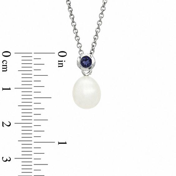 Honora 8.0-8.5mm Freshwater Cultured Pearl and Iolite Pendant and Earrings Set in Sterling Silver