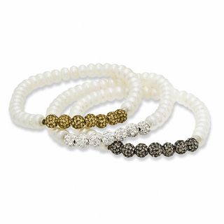 Honora 6.0-7.0mm Freshwater Cultured Pearl and Crystal Bead Stretch Bracelet Set-7.25"