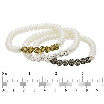 Honora 6.0-7.0mm Freshwater Cultured Pearl and Crystal Bead Stretch Bracelet Set-7.25"