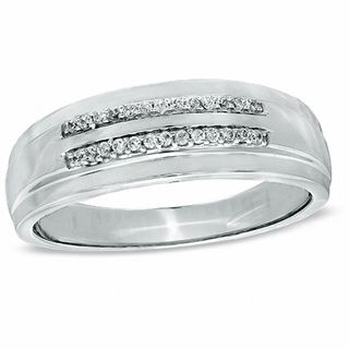 Men's 0.10 CT. T.W. Diamond Double Row Wedding Band in 10K White Gold