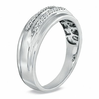 Men's 0.10 CT. T.W. Diamond Double Row Wedding Band in 10K White Gold