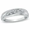 Men's 0.10 CT. T.W. Diamond Three Stone Slant Band in 10K White Gold