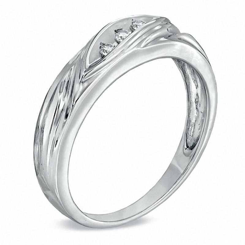 Men's 0.10 CT. T.W. Diamond Three Stone Slant Band in 10K White Gold|Peoples Jewellers