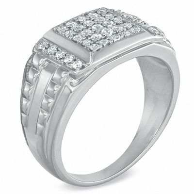 Men's 0.50 CT. T.W. Square-Shaped Multi-Diamond Ring in Sterling Silver