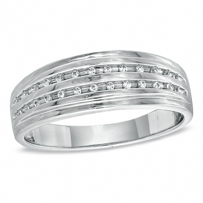 Men's 0.10 CT. T.W. Diamond Double Row Wedding Band in Sterling Silver|Peoples Jewellers