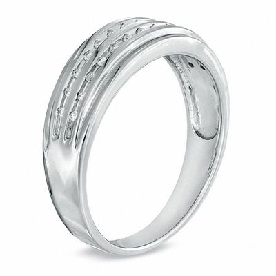 Men's 0.10 CT. T.W. Diamond Double Row Wedding Band in Sterling Silver