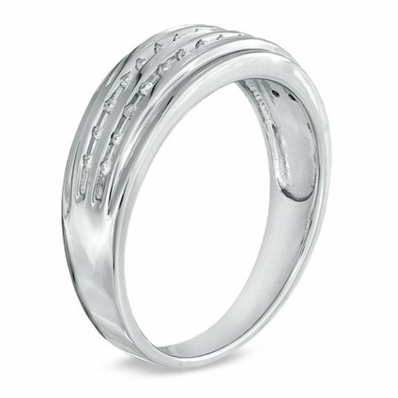 Men's 0.10 CT. T.W. Diamond Double Row Wedding Band in Sterling Silver