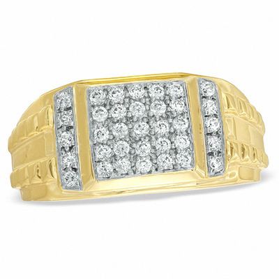 Men's 0.50 CT. T.W. Square-Shaped Multi-Diamond Ring in Sterling Silver with 14K Gold Plate