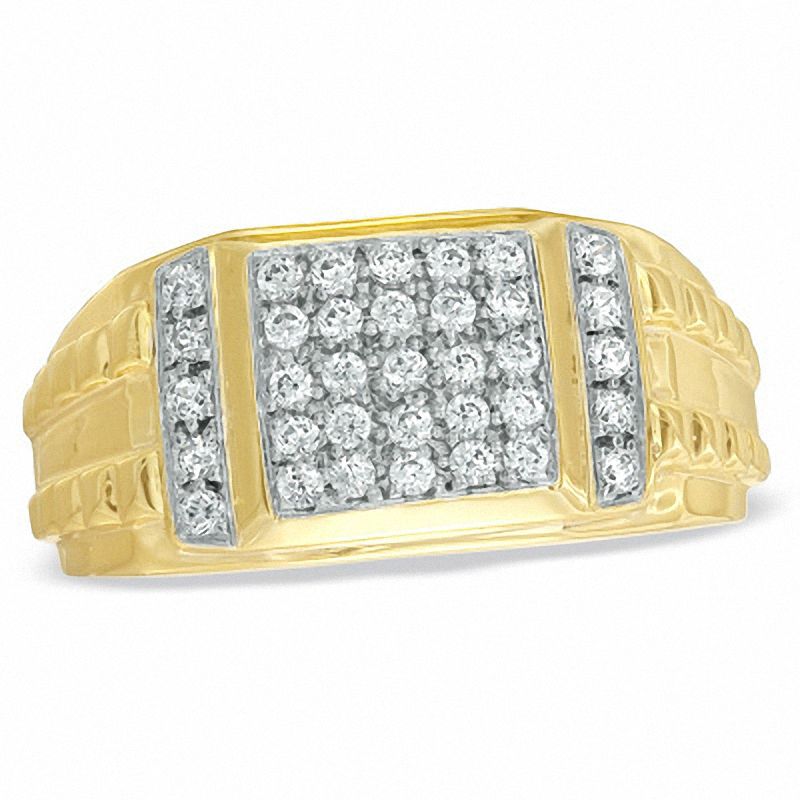 Men's 0.50 CT. T.W. Square-Shaped Multi-Diamond Ring in Sterling Silver with 14K Gold Plate|Peoples Jewellers