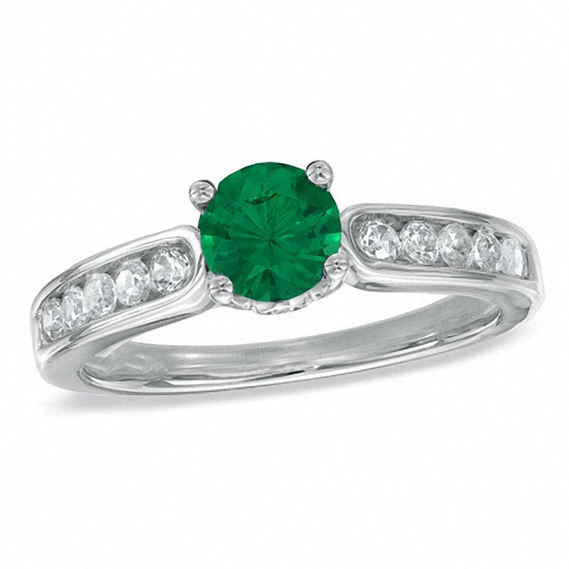 Lab-Created Emerald and 0.41 CT. T.W. Diamond Engagement Ring in 10K White Gold|Peoples Jewellers