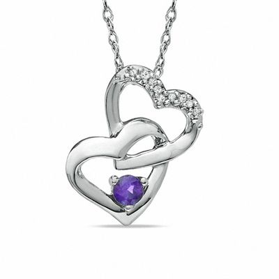 Tanzanite and Diamond Accent Double Heart Pendant in Sterling Silver