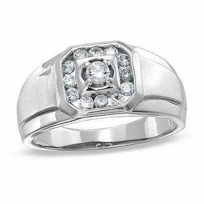 Men's 0.50 CT. T.W. Diamond Frame Ring in 10K White Gold