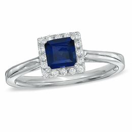 Princess-Cut Blue Lab-Created Sapphire and 0.15 CT. T.W. Diamond Engagement Ring in 10K White Gold
