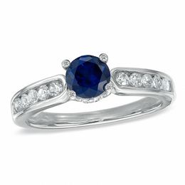 Lab-Created Blue Sapphire and 0.41 CT. T.W. Diamond Engagement Ring in 10K White Gold