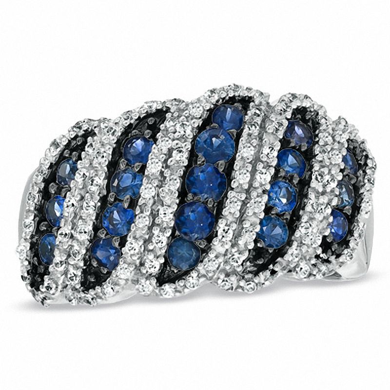 Blue Sapphire and 0.36 CT. T.W. Diamond Band in Sterling Silver|Peoples Jewellers
