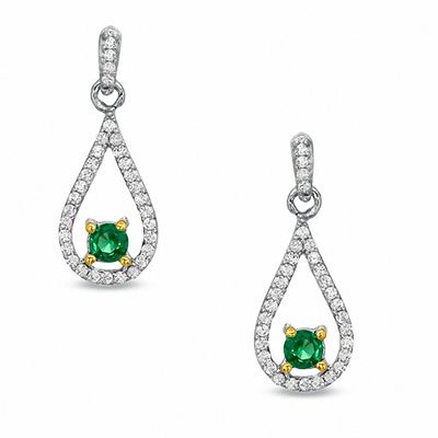 Lab-Created Emerald and 0.20 CT. T.W. Diamond Drop Earrings in Sterling Silver