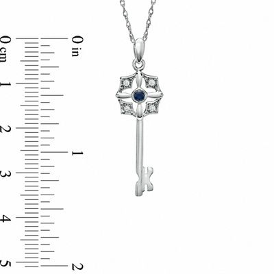 Blue Sapphire and Diamond Accent Key Pendant in Sterling Silver