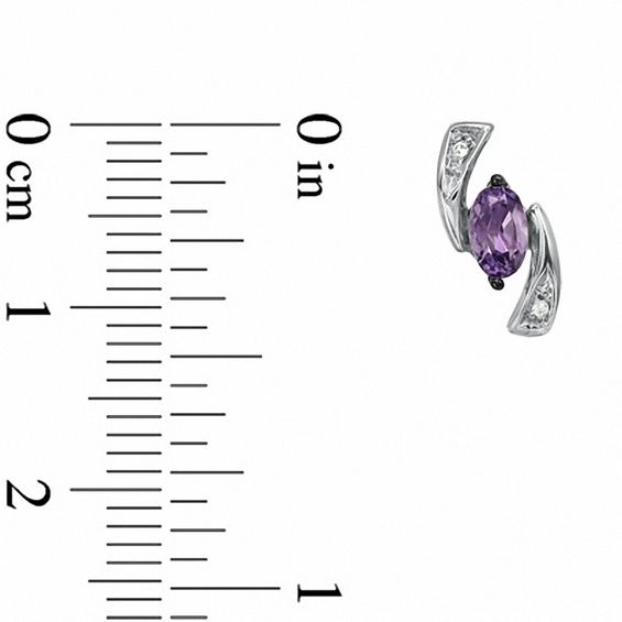 5.0mm Oval Amethyst and Diamond Accent Boomerang Earrings in 10K White Gold