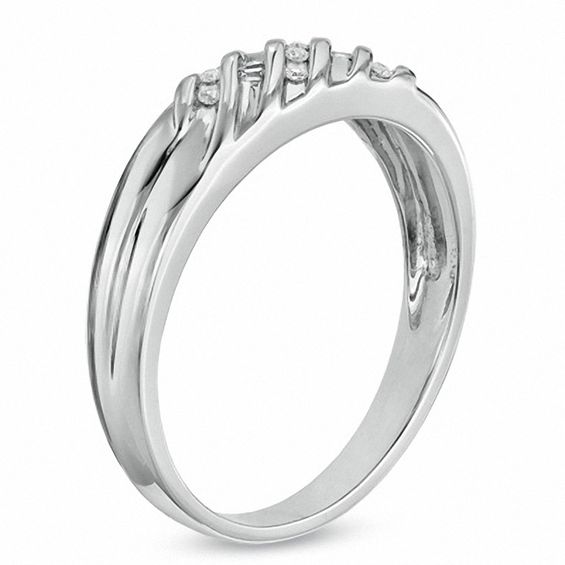 Men's 0.10 CT. T.W. Diamond Multi-Groove Wedding Band in 10K White Gold