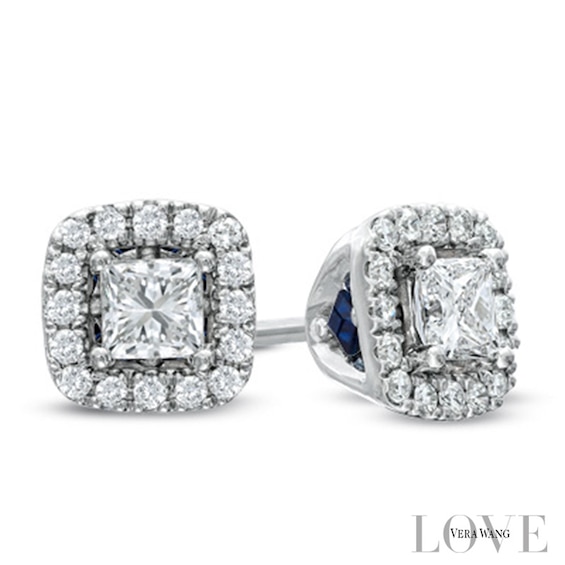 Vera Wang Love Collection CT. T.W. Princess-Cut Diamond Frame Stud Earrings in 14K White Gold