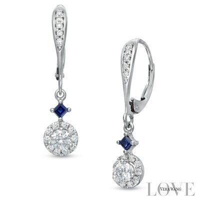 Vera Wang Love Collection 0.45 CT. T.W. Diamond and Blue Sapphire Drop Earrings in 14K White Gold