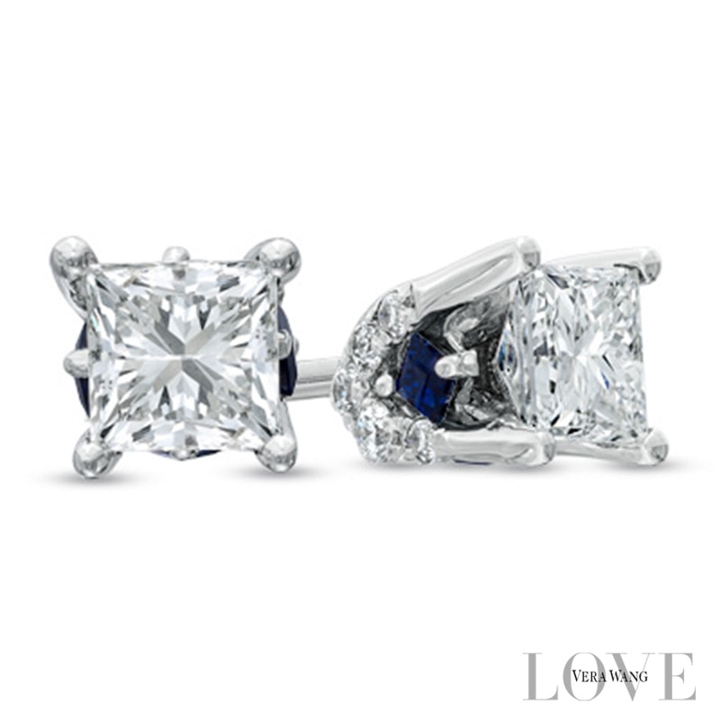 Main Image 1 of Vera Wang Love Collection 0.70 CT. T.W. Princess-Cut Diamond Stud Earrings in 14K White Gold